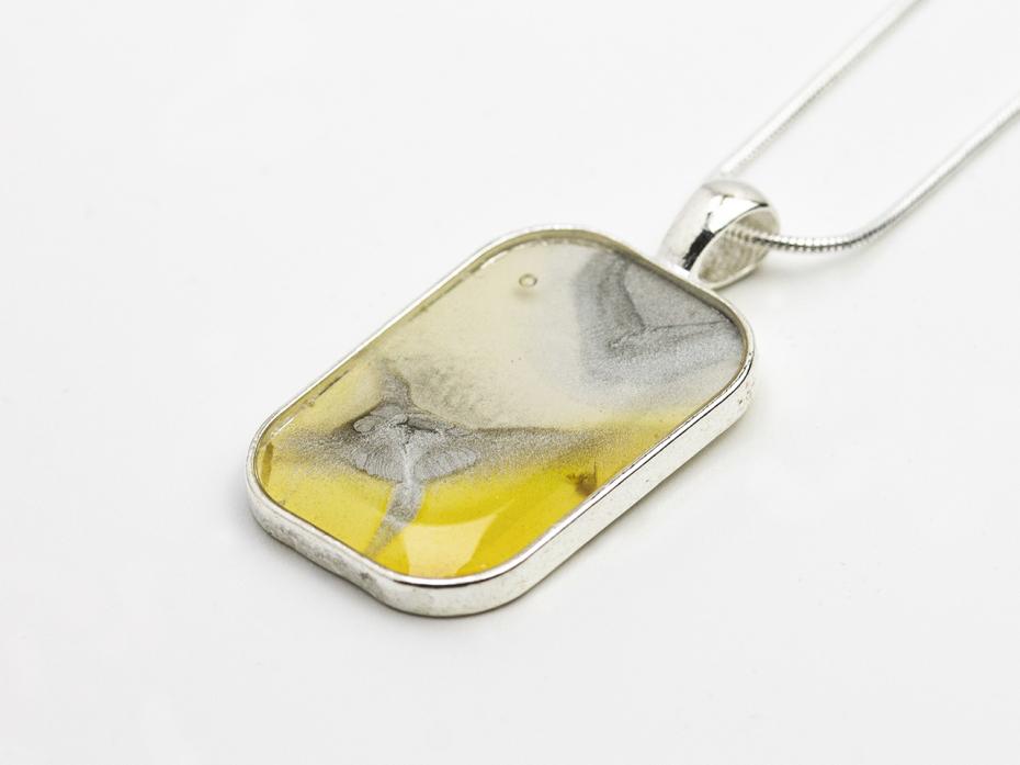 Yellow & Silver Rounded Medium Rectangle Pendant
